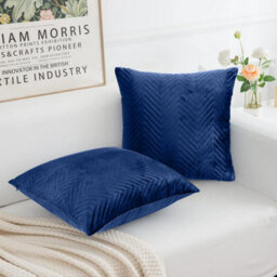 Ameha Navy Embossed Velvet Cushion Cover Set Of 2, Breathable Anti Allergic Zip Closure, 18X18 Inch - thumbnail 4