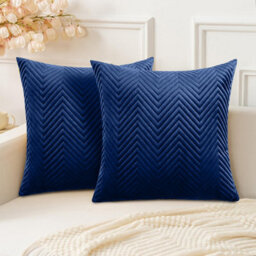Ameha Navy Embossed Velvet Cushion Cover Set Of 2, Breathable Anti Allergic Zip Closure, 18X18 Inch - thumbnail 7