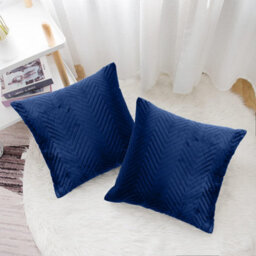 Ameha Navy Embossed Velvet Cushion Cover Set Of 2, Breathable Anti Allergic Zip Closure, 18X18 Inch - thumbnail 2