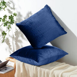 Ameha Navy Embossed Velvet Cushion Cover Set Of 2, Breathable Anti Allergic Zip Closure, 18X18 Inch - thumbnail 5