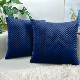 Ameha Navy Embossed Velvet Cushion Cover Set Of 2, Breathable Anti Allergic Zip Closure, 18X18 Inch - thumbnail 8