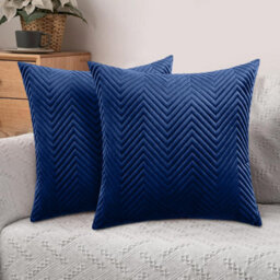 Ameha Navy Embossed Velvet Cushion Cover Set Of 2, Breathable Anti Allergic Zip Closure, 18X18 Inch - thumbnail 6