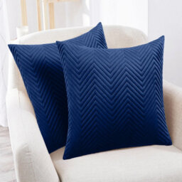 Ameha Navy Embossed Velvet Cushion Cover Set Of 2, Breathable Anti Allergic Zip Closure, 18X18 Inch - thumbnail 9