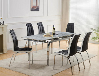 Furnizone UK Grande 6-Seater Ceramic Extending Dining Table And 6 Vienna Black Faux Leather Chairs - image 1