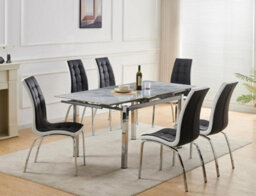 Furnizone UK Grande 6-Seater Ceramic Extending Dining Table And 6 Vienna Black Faux Leather Chairs - thumbnail 1