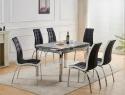 Furnizone UK Grande 6-Seater Ceramic Extending Dining Table And 6 Vienna Black Faux Leather Chairs - thumbnail 2