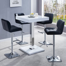 Furniture in Fashion Topaz White High Gloss Bar Table With 4 Candid Black Stools - thumbnail 1