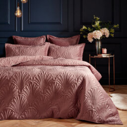 Paoletti Palmeria Quilted Embroidered Velvet Duvet Cover Set, Single, Pink
