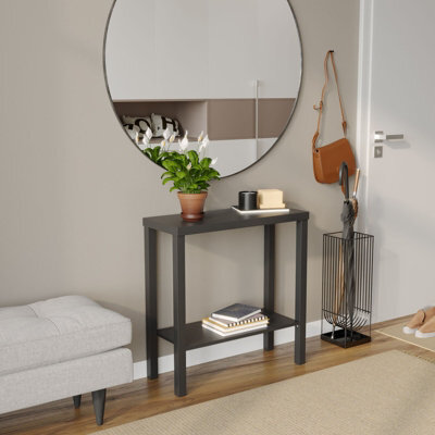 Urbn-Living Urbnliving 75Cm Height 2-Tier Wooden Narrow Console Side Black Table Entryway Hallway Furniture Home Office Unit - image 1