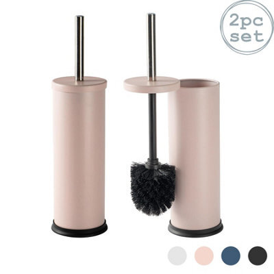 Harbour Housewares 2X Matt Pink Toilet Brushes With Holder Round Brush With Non Slip Base Rust Resistant Toilet Cleaning Brush Set - image 1