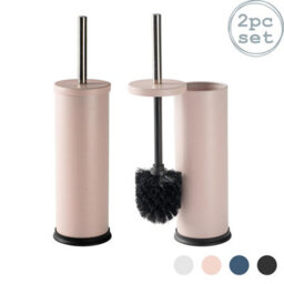 Harbour Housewares 2X Matt Pink Toilet Brushes With Holder Round Brush With Non Slip Base Rust Resistant Toilet Cleaning Brush Set
