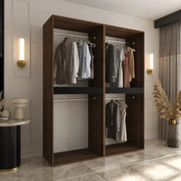 Arten Tempo 160Cm Oak Walnut Dual Wardrobe Set With Warm Hinged Storage - thumbnail 3