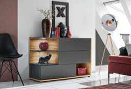 Arte Silk Sideboard Cabinet In Anthracite - Sleek Sideboard With Led Lighting, Closed & Open Storage For Modern Living Spaces