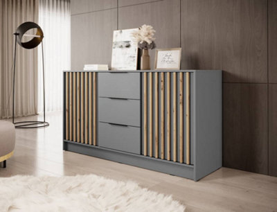 Arte Nelly Contemporary Grey Sideboard 3 Drawers 2 Doors 2 Shelves Lamela Decor (H)860mm (W)1550mm (D)450mm - image 1