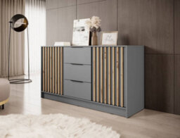 Arte Nelly Contemporary Grey Sideboard 3 Drawers 2 Doors 2 Shelves Lamela Decor (H)860mm (W)1550mm (D)450mm - thumbnail 1