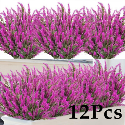 Amorly 12Pcs Rose Pink Artificial Lavender Flowers Outdoor Uv Resistant Fake Flowers No Fade Faux Plastic Plants Window Box Decorating - image 1