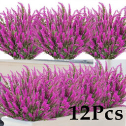 Amorly 12Pcs Rose Pink Artificial Lavender Flowers Outdoor Uv Resistant Fake Flowers No Fade Faux Plastic Plants Window Box Decorating - thumbnail 1