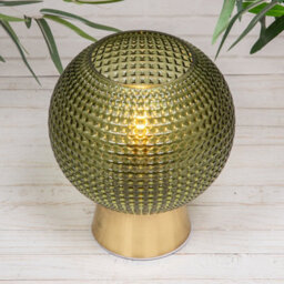 Annibells Green Vintage Patterned Glass Gold Dimpled Battery Ball Lamp (24983) - thumbnail 2
