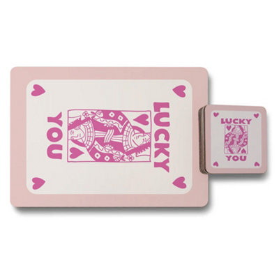 Benjamin Tate Design Placemat And Coaster Set Of 12 With Designer Artwork Pink Card Print Wood Base Limited Edition - image 1