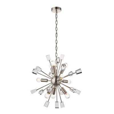 Luminosa Lighting Luminosa Miro 9 Light Ceiling Pendant Satin Nickel Plate & Clear Crystal Glass, E14 - image 1