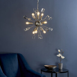 Luminosa Lighting Luminosa Miro 9 Light Ceiling Pendant Satin Nickel Plate & Clear Crystal Glass, E14 - thumbnail 2
