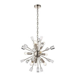 Luminosa Lighting Luminosa Miro 9 Light Ceiling Pendant Satin Nickel Plate & Clear Crystal Glass, E14 - thumbnail 1