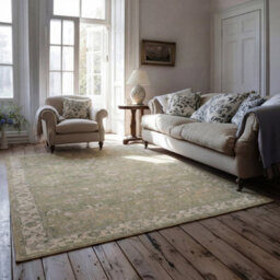 Loomed Green Traditional Floral Bordered Machine Washable Soft Area Rug  160Cm X 230Cm