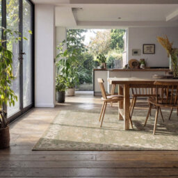 Loomed Green Traditional Floral Bordered Machine Washable Soft Area Rug  160Cm X 230Cm - thumbnail 4