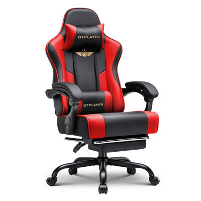 Luckracer Gaming Chair For Adults Computer Chairs With Footrest Ergonomic Height Adjustable Reclining Pc Chair, Red - image 1