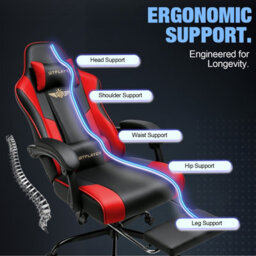 Luckracer Gaming Chair For Adults Computer Chairs With Footrest Ergonomic Height Adjustable Reclining Pc Chair, Red - thumbnail 4