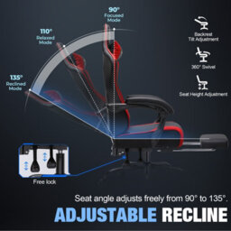 Luckracer Gaming Chair For Adults Computer Chairs With Footrest Ergonomic Height Adjustable Reclining Pc Chair, Red - thumbnail 5