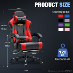 Luckracer Gaming Chair For Adults Computer Chairs With Footrest Ergonomic Height Adjustable Reclining Pc Chair, Red - thumbnail 3