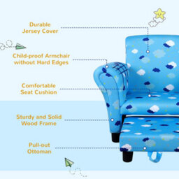 Homcom Kids Armchair Toddler Sofa Seat Set With Footrest Padding Couch Blue - thumbnail 7