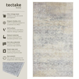 Tectake Washable Rug Dalia - Various Sizes, Faded Pattern, Easy-Care Short Pile, Non-Slip 80 X 150 Cm - Beige - thumbnail 2