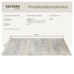 Tectake Washable Rug Dalia - Various Sizes, Faded Pattern, Easy-Care Short Pile, Non-Slip 80 X 150 Cm - Beige - thumbnail 6