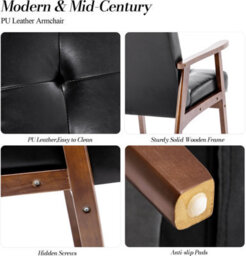 Matteo Vintage Black Faux Leather Armchair With Solid Wood Legs - thumbnail 3