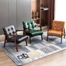 Matteo Vintage Black Faux Leather Armchair With Solid Wood Legs - thumbnail 7