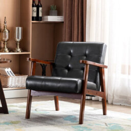 Matteo Vintage Black Faux Leather Armchair With Solid Wood Legs - thumbnail 4