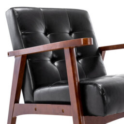Matteo Vintage Black Faux Leather Armchair With Solid Wood Legs - thumbnail 6