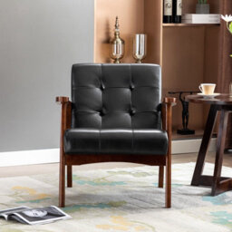 Matteo Vintage Black Faux Leather Armchair With Solid Wood Legs - thumbnail 5