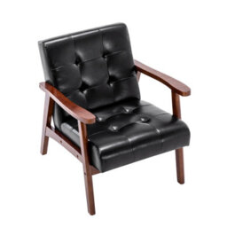 Matteo Vintage Black Faux Leather Armchair With Solid Wood Legs - thumbnail 8