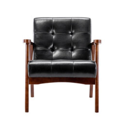 Matteo Vintage Black Faux Leather Armchair With Solid Wood Legs - thumbnail 9