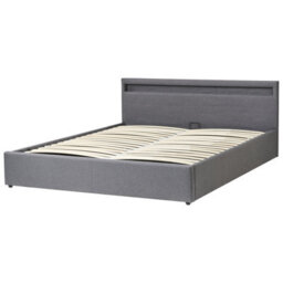 Beliani Ottoman Bed With Led Fabric Armelle 180 X 200 Cm (Eu Super King) Dark Grey - thumbnail 6