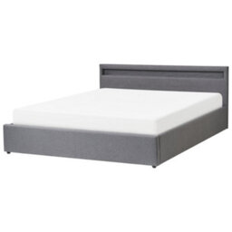 Beliani Ottoman Bed With Led Fabric Armelle 180 X 200 Cm (Eu Super King) Dark Grey - thumbnail 4