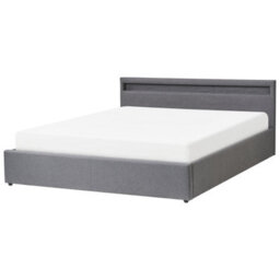 Beliani Ottoman Bed With Led Fabric Armelle 180 X 200 Cm (Eu Super King) Dark Grey - thumbnail 5