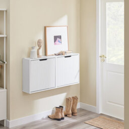 Sobuy Fsr204-W,slim Floating Cabinet Shoe Storage Cabinet 19Cm Depth Shoe Rack With Flip Doors - thumbnail 5