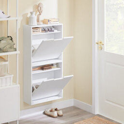 Sobuy Fsr204-W,slim Floating Cabinet Shoe Storage Cabinet 19Cm Depth Shoe Rack With Flip Doors - thumbnail 2