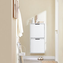 Sobuy Fsr204-W,slim Floating Cabinet Shoe Storage Cabinet 19Cm Depth Shoe Rack With Flip Doors - thumbnail 7