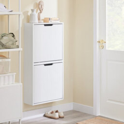 Sobuy Fsr204-W,slim Floating Cabinet Shoe Storage Cabinet 19Cm Depth Shoe Rack With Flip Doors - thumbnail 4