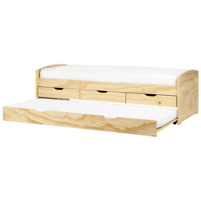 Beliani Trundle Bed Pine Wood Petiville 90 X 200 Cm (Eu Single) Light Brown - image 1